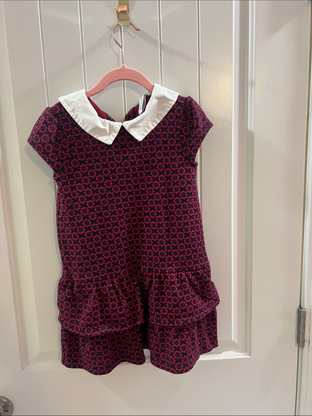 Janie and Jack Navy and Pink Floral Dress with White Peter Pan Collar